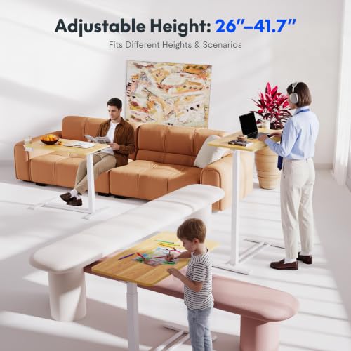 FLEXISPOT H7 28" Pneumatic Height-Adjustable Overbed Table with Wheels | C-shaped bedside table,Medical End Table,Rolling Cart TV Tray,Laptop desk for Hospital Home office use,27.6"Wx15.7"D,Maple - color: Maple, size: Small