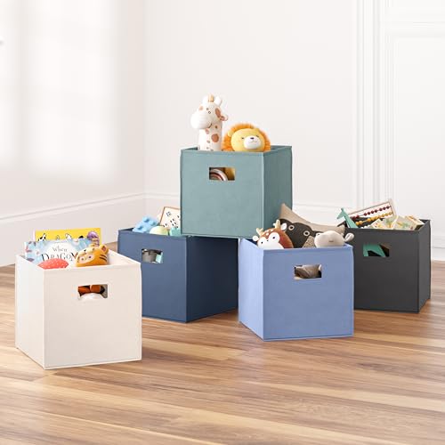 RiverRidge 접이식 보관함 - 25.4cm(10인치) 높이의 씨 그린 큐브 2팩 | 패브릭 통, 보관 큐브 2개 세트, 컷아웃 핸들, 놀이방 옷장 오거나이저, 하단 보드 인서트가 있는 접이식 칸막이 - color: 2개의 씨 그린 25.4cm(10인치) 높이 통