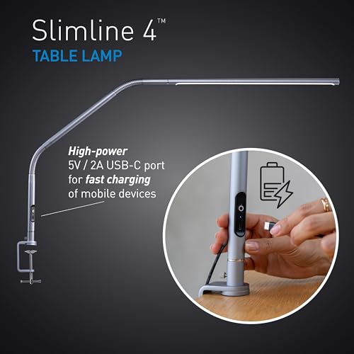 Daylight Slimline 4™ LED Table Lamp in Ice Grey - 6,000K, 3,200 Lux, 4 Brightness Levels, USB-C Charging Port, Anti-Glare Diffuser, Flexible Design, Art & Craft, Sewing, Nail Salon - color: Ice Grey, size: Table Lamp, style: Slimline 4