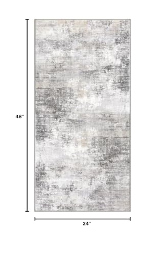 Abstract Runner Rug 2x4 Ft Entryway Rugs Washable Door Mat Indoor Entrance, Rubber Backed Entryway Runners, Printed Faux Wool Non Slip Floor Carpet for Foyer Front Door Sink, Grey Beige - color: Ash Grey/Beige, size: 2' x 4' (Rectangular)