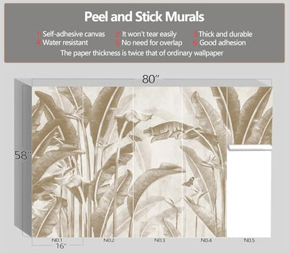 XMPMBM-Peel and Stick Beige Leaves Wallpaper Tropical Banana Leaf Mural | Tear-resistant,good adhesion,repositionable,and durable;does not peel off easily.size: S-80"X58" - color: X07, size: 80"x58"