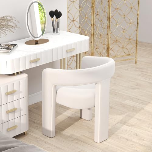 HNY Modern Velvet Barrel Single Dining Chair, Ivory | Upholstered Accent Armchair With Wide Seat Elegant Design For Living Room Bedroom Vanity And Small Spaces - color: Ivory Velvet