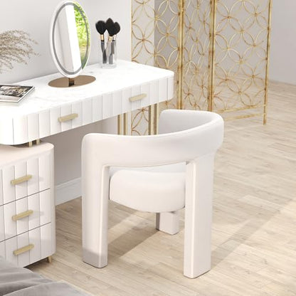 HNY Modern Velvet Barrel Single Dining Chair, Ivory | Upholstered Accent Armchair With Wide Seat Elegant Design For Living Room Bedroom Vanity And Small Spaces - color: Ivory Velvet