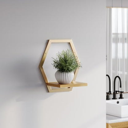 3 Pack Solid Wood & Heavy Duty Metal Wall Plant Stands, 25 LB Load Boho Arch Hanging Planter,9 inch Natural Wood Shelf for Indoor Plants Golden - color: golden