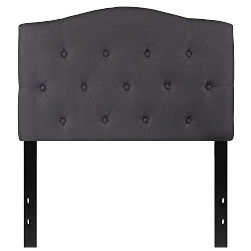 EMMA + OLIVER Twin Tufted Headboard | Adjustable Bed Rail Slots, Fabric Upholstered - color: Dark Gray, size: Twin