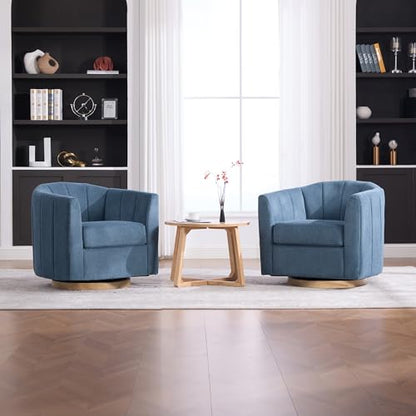 YaFiti Modern Swivel Accent Chair 1 pcs, Round Barrel Club Armchair, Blue | Premium Chenille Fabric, High-resilience Foam, Solid Wood Base, 350lbs Capacity, Upholstered Armchair for Living Bedroom - color: Blue