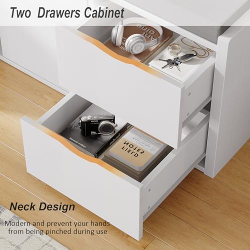 LVB Storage Entryway Bench, Long Shoe Bench with Drawers Storage Shelf | 40”Modern Entry Way Bench with Padded Cushioned Seating, Wood Shoe Rack Benchs for Foyer Entrance Living Bedroom, White Oak - color: White Oak
