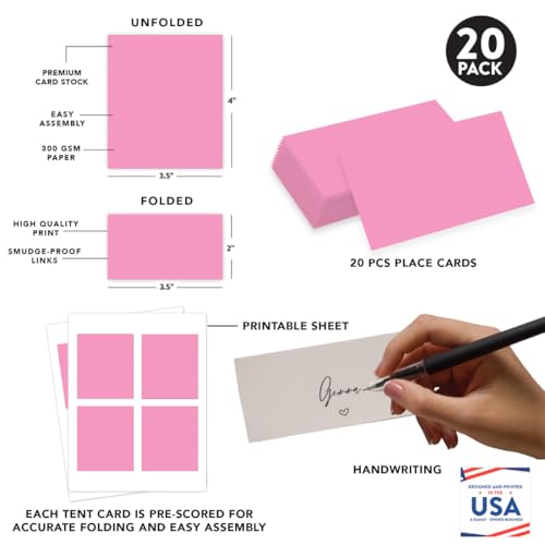 Andaz Printable Place Cards, Pink 20-Pack for Wedding, Graduation, Table Settings - color: Blank Pink