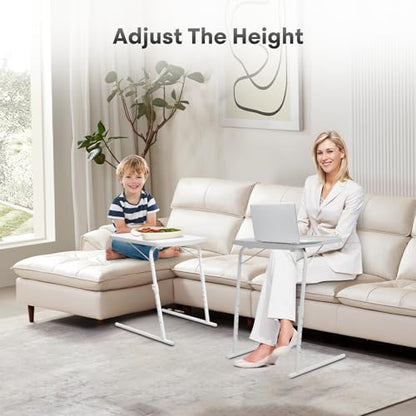Athena Collection Adjustable TV Tray Table, White | Small Folding Table, 6 Adjustable Height & 3 Level Tilting Tabletop Laptop Desk for Living Room Small Space on Couch Sofa Bed - color: White