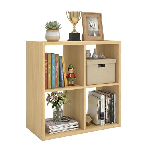 WannabeMyself【2026 Wooden Thick Frame】 4 Cube Storage Organizer with Anti-Tipping Kits, Reversible Open Back Book Shelf,Bookcase for Living Room,Bedroom,Entrance Hall,Office,11.6×24.6×24.7,Oak Color - color: Oak, size: 4 cube (11inch)