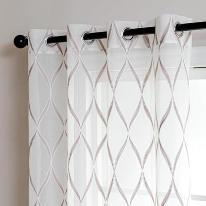 SLEEP ZONE Sheer Curtains for Living Room and Bedroom, Embroidered Sheer Curtains White Sheer Curtain 42 × 84 inches Long of 2 Panels, Off-White Waves - color: White Waves, size: 42"W×84"L