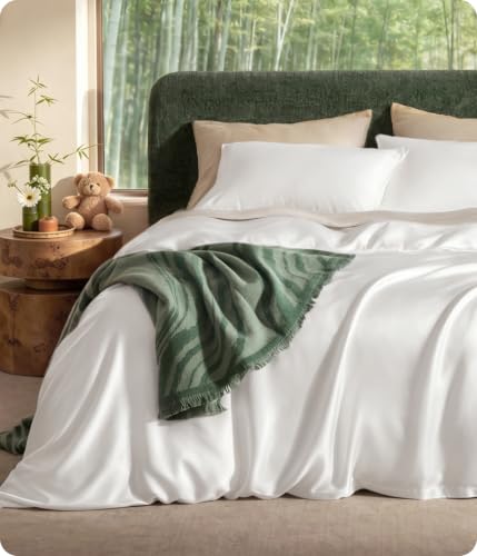 Bedsure PureWoven 100% Organic Bamboo Cooling Duvet Cover Set, King, White | Silky, Soft, Luxury, for Hot Sleepers, 300TC, Button Closure, 3 Pieces with 2 Pillow Shams(No Insert), 104" X 90" - color: Off White, size: King