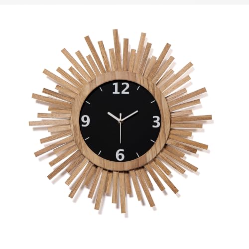 18 Inch Large Wall Clock, Battery Operated, Silent, Rustic Wood Boho Sunburst Decorative Wall Clocks for Living Room Kitchen Bedroom Farmhouse Office Decor (Rustic Brown) - color: Rustic Brown, size: 18 inch