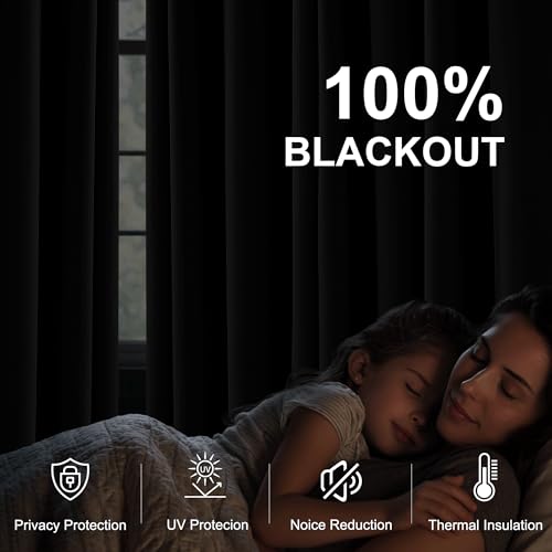 NICETOWN 100% Black Out Kitchen Curtains 36 inch Length, Rod Pocket Short Window Treatment Room Darkening Drapes, W52 x L36, 2 Panels - color: Black, size: 52"W x 36"L (Pack of 2)