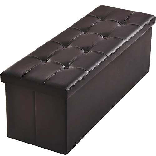 Camabel 43 inch Folding Ottoman Storage Bench Cube Hold up 700lbs Faux Leather 125L Storage Chest with Memory Foam Seat Footrest Padded Upholstered Stool for Bedroom Box Bed Coffee Table Brown - color: Brown