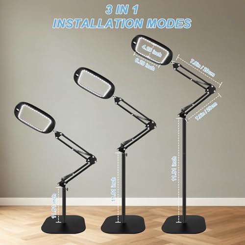 10X 30X Large Floor Magnifying Glass with Light and Stand | with 45 LED Lights, 5 Color Modes, Hands Free Magnifying Lamp for Close Work, Magnifiers for Reading Sewing, Crafts, Hobbies