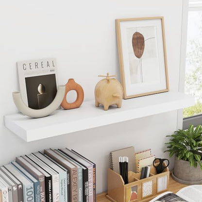 fuqing 30 Inch Floating Shelves, 6.7 Inch Deep White Wall Shelves Set of 2 | 30'' x 6.7'' x 1.4'' White Wood Shelves for Bathroom, Living Room, 40LBS, Lightweight, Hardware Included, Waterproof Finish - color: White, size: 30 Inch