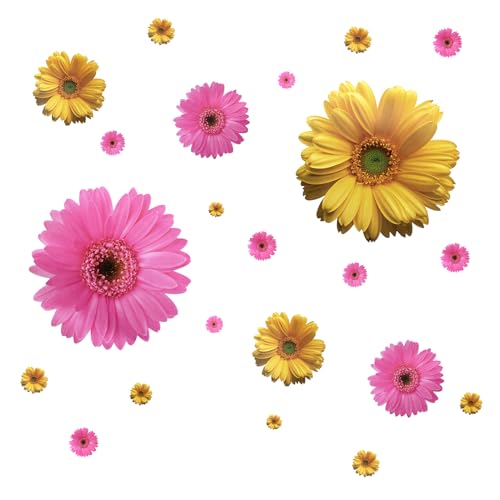 2Pcs Daisy Wall Stickers Yellow and Pink 3D Flowers Wall Decal DIY Modern Room Decor Removable Bedroom Living Room Creative Window Sticker Home Wall Art Decorations - color: Yellow + Pink