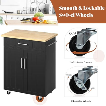 Kitchen Island Cart on Wheels with Storage Cabinet & Drawer, 26" Width Rolling Kitchen Table, Cart Handle for Towel Rack or Free Mobility, Kitchen Cart, Dining Room(Black) - size: 26-IN