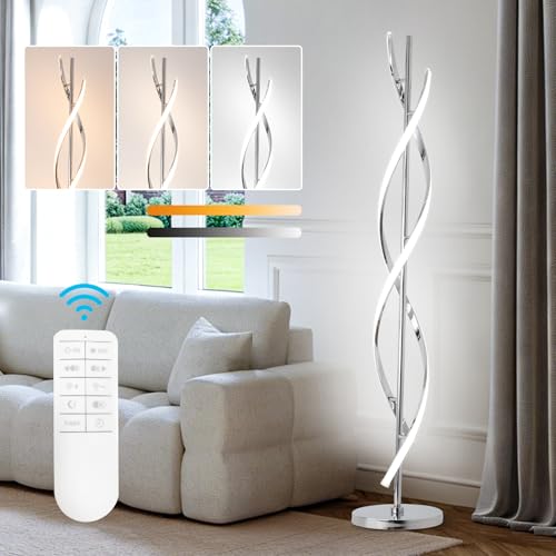 ADISUN 40W LED Modern Floor Lamp Remote Control Dimmable Spiral Floor Lamp Indoor Tall Lamp Floor Lamps for Living Rooms Family Rooms Bedrooms Offices Lighting (Silver) - color: Silver A