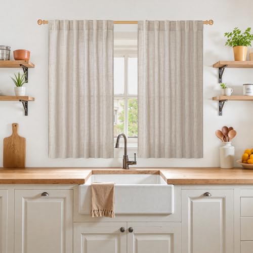 YoungsTex Short Linen Curtains 54 Inches Long for Living Room, Light Filtering Rod Pocket Burlap Textured Window Drapes with Back Tab for Kitchen Bedroom Bathroom Rustic, 52 X 54 Inch, 2 Panels - color: Natural, size: 52"W x 54"L (Pack of 2)