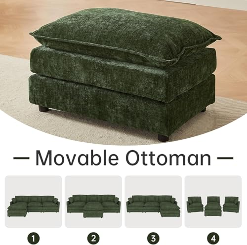 Modular Sectional Sofa, 112.2 Inch L Shaped Couch Set with Armrests, 3-Seater Comfy Cloud Couches with Movable Ottoman for Living Room Apartment, Green Sofa - color: Green, size: 112'' - L Shape