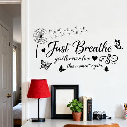 Relax Quotes and Dandelions Wall Decals, Wall Stickers Decor | 2 Sheets 11.8"x37.8" Vinyl Removable Peel and Stick Murals, Plant Decor for Bedroom, Bathroom, Office, Classroom & Home - style: Relax Quotes and Dandelions