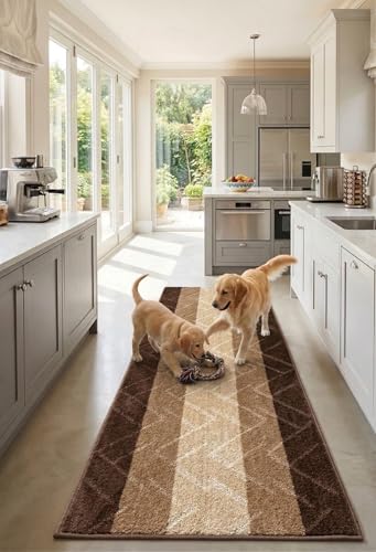 Hallway Runner Rug, 2'7" x 4' Washable Non-Slip Carpet Runner, Custom Size | Rubber Backed Runners for Hallways, Kitchen, Bathroom & Entryway, 2-35 Feet - color: Zigzag-brown, size: 2'7" x 4' (Runner)