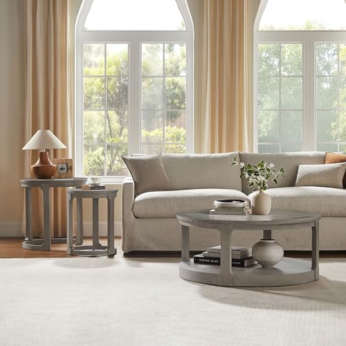 Round Nesting Coffee Table Set of 3, Mid Century Rustic Farmhouse Solid Wood Coffee Tables Center Table for Living Room Apartment, ø40 + ø24 + ø17.56 (Light Brown) - color: 40"+24"+17.56" Light Brown