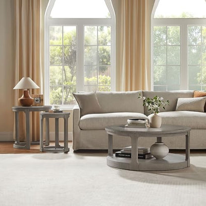 Round Nesting Coffee Table Set of 3, Mid Century Rustic Farmhouse Solid Wood Coffee Tables Center Table for Living Room Apartment, ø40 + ø24 + ø17.56 (Light Brown) - color: 40"+24"+17.56" Light Brown