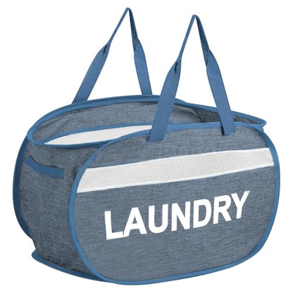 Collapsible Laundry Baskets, Foldable Laundry Basket with Dual Handles, Tear-proof Dirty Clothes Hampers for Laundry, Easy to Carry Pop Up Hamper for Bedroom, Bathroom, Dorm, Laundry Room Blue - color: Blue