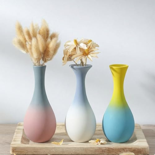 Handmade Ceramic Bud Vase Set of 3-Gradient Matte Vase for Decor (Vibrant Multicolor) - color: Vibrant Multicolor