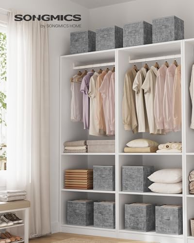 SONGMICS Storage Cubes, 10.2 x 10.2 x 11 Inches Non-Woven Fabric Bins with Double Handles, Set of 10, Closet Organizers for Shelves, Foldable, for Clothes, Cattail Gray UROB126G01 - color: Cattail Gray, size: 11 Inch-10 pack