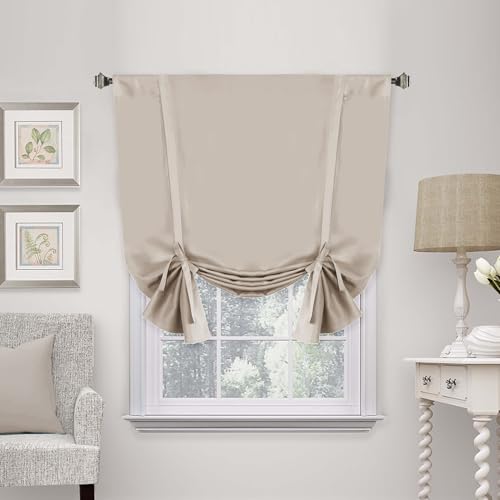 H.VERSAILTEX Blackout Tie Up Curtain Thermal Insulated Window Shade Light Blocking Balloon Roman Shade Bathroom Adjustable Rod Pocket Panel for Small Window,42" Wide by 63" Long,Natural - color: Natural