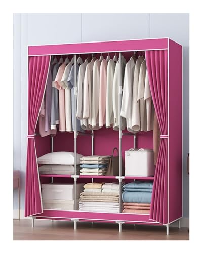Portable Wardrobe Closet Non-Woven Fabric Cover Standing Closet Covered Clothes Racks for Hanging Clothes (Color : Pink) - color: Pink