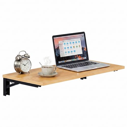 Need 36x20IN Wall Mounted Folding Table for Office Laundry Teak | Black Frame Fold Down Wall Mount Desk Folding Wall Table for Small Apartment, Garage&Ironing Station - color: Teak Color Desktop & Black Folding Shelf Brackets, size: L36" * W20"