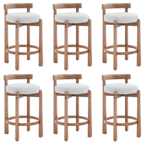 HEAH-YO Mid Century Modern Bar Stools Set of 6, Farmhouse 26.5" Counter Stools with Back, Linen Upholstered Barstools with Solid Wood Legs Bar Chairs for Kitchen Island Dining Room, Light Grey - color: 26.5" Light Grey Linen, size: Counter Height - Set of