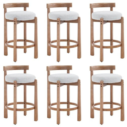 HEAH-YO Mid Century Modern Bar Stools Set of 6, Farmhouse 26.5" Counter Stools with Back, Linen Upholstered Barstools with Solid Wood Legs Bar Chairs for Kitchen Island Dining Room, Light Grey - color: 26.5" Light Grey Linen, size: Counter Height - Set of