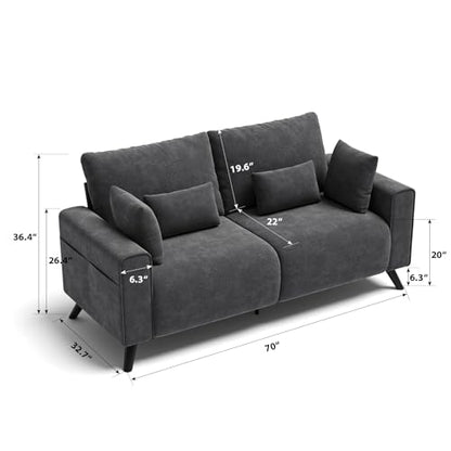70” Loveseat Sofa, Grey Love Seat Couches for Living Room, 2 Seater Small Couch for Small Spaces, Bedroom, Office Sofas