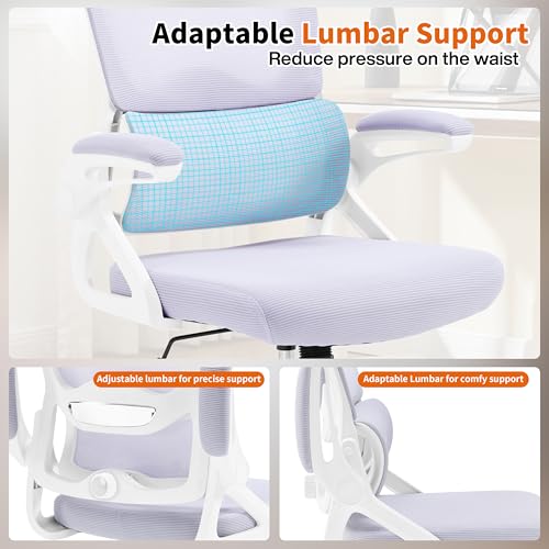 Ergonomic Office Chair,Mesh Office Chair with Lumbar Support,Mid Back Desk Chair with Flip-up Arms,400 lbs Comfy Computer Chair for Home Office - color: Lavender