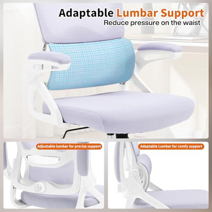 Ergonomic Office Chair,Mesh Office Chair with Lumbar Support,Mid Back Desk Chair with Flip-up Arms,400 lbs Comfy Computer Chair for Home Office - color: Lavender