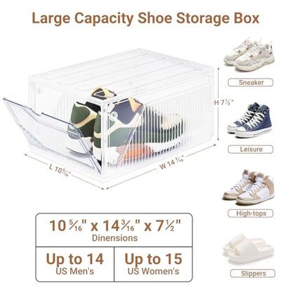 BROVIEW XX-Large Shoe Sneaker Storage Boxes for Size 14, 1 Pack Shoe Boxes | Stackable & Thicken Clear Plastic Shoe Organizers for Entryway Closet, Shoe Container Display Case w/ Magnetic Door - size: 1 pack