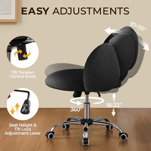 Yaheetech Black Petal Boucle Makeup Vanity Desk Chair with Wheels, Swivel | Soft foam-padded boucle fabric fits vanity, bedroom, office or sewing desks; adjustable height, swivel wheels, fast assembly. - color: Black