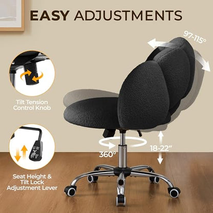 Yaheetech Black Petal Boucle Makeup Vanity Desk Chair with Wheels, Swivel | Soft foam-padded boucle fabric fits vanity, bedroom, office or sewing desks; adjustable height, swivel wheels, fast assembly. - color: Black