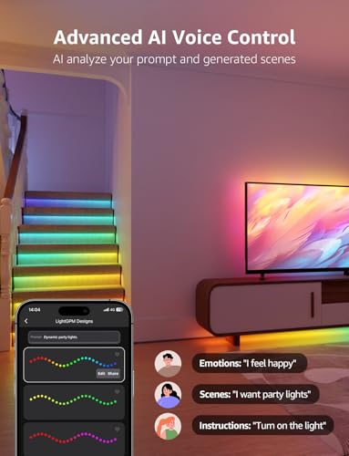Lepro S2 AI Smart LED Strip Lights 16.4FT RGB+CCT WiFi Bluetooth for Room | 2700K-5700K tunable white,AI lighting designer,Rainbow chasing effects,Music sync,Color segment control,Smart scenes,Bedroom - size: 16.4ft