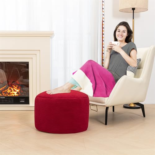 Poofieotto Round Pouf Ottoman, Couch Foot Rest,Burgundy, 20 x 20 x 14 in - color: Burgundy
