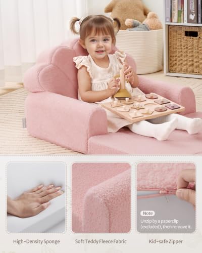 Blissful Diary Kids Couch, 2-in-1 Soft Kids Sofa, Kids Sofa Chair, Comfy Kids Furniture for Playroom, Reading & Play, Shell Pink - color: Shell Pink