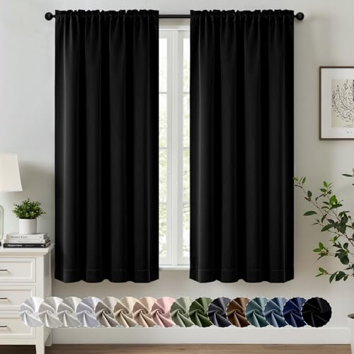 MIULEE Black Blackout Curtains for Bedroom Living Room 40"x63" Long 2 Panel | Thermal Insulated, Room Darkening Drapes, Rod Pocket, Noise Reduction, Light Blocking, Solid Window Treatments - color: Black, size: 40"W x 63"L (Pack of 2)