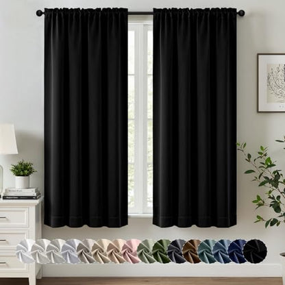 MIULEE Black Blackout Curtains for Bedroom Living Room 40"x63" Long 2 Panel | Thermal Insulated, Room Darkening Drapes, Rod Pocket, Noise Reduction, Light Blocking, Solid Window Treatments - color: Black, size: 40"W x 63"L (Pack of 2)