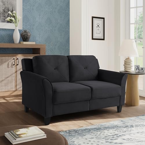 Studio Living Harrington 57.9" Loveseat, Transitional Modern, Pocket Coil Comfort, Easy Assembly, Microfiber Fabric, Black - color: Black, size: Loveseat